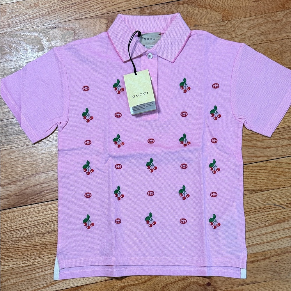 Gucci Kids Cherry Print Pink Polo